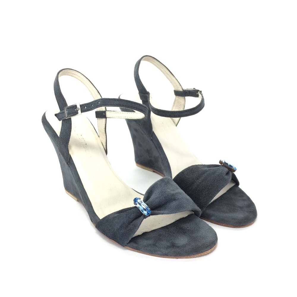 💎Matt Bernson Blue Suede Jeweled Wedge Sandals💎